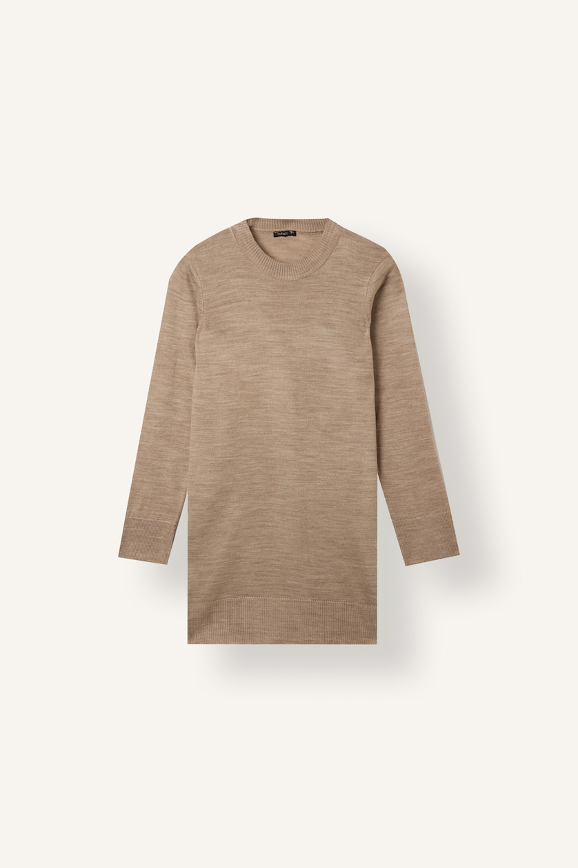 Women Beige Regular Fit Crew Neck Beige Knit Tunic