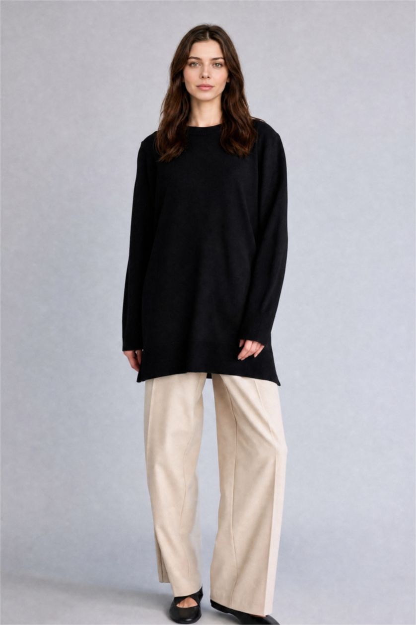 Women Black Regular Fit Knitwear Tunic