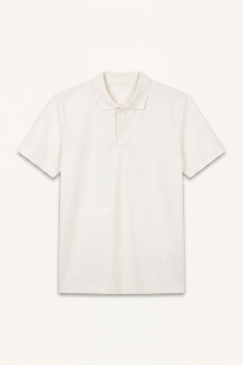 Men Ecru Regular Fit Short Sleeve Polo T-Shirt