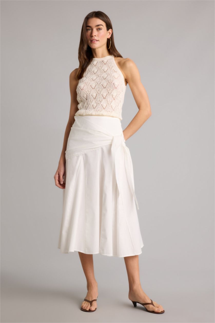 Kadın Kırık Beyaz A Kesim Normal Bel Poplin Midi Etek