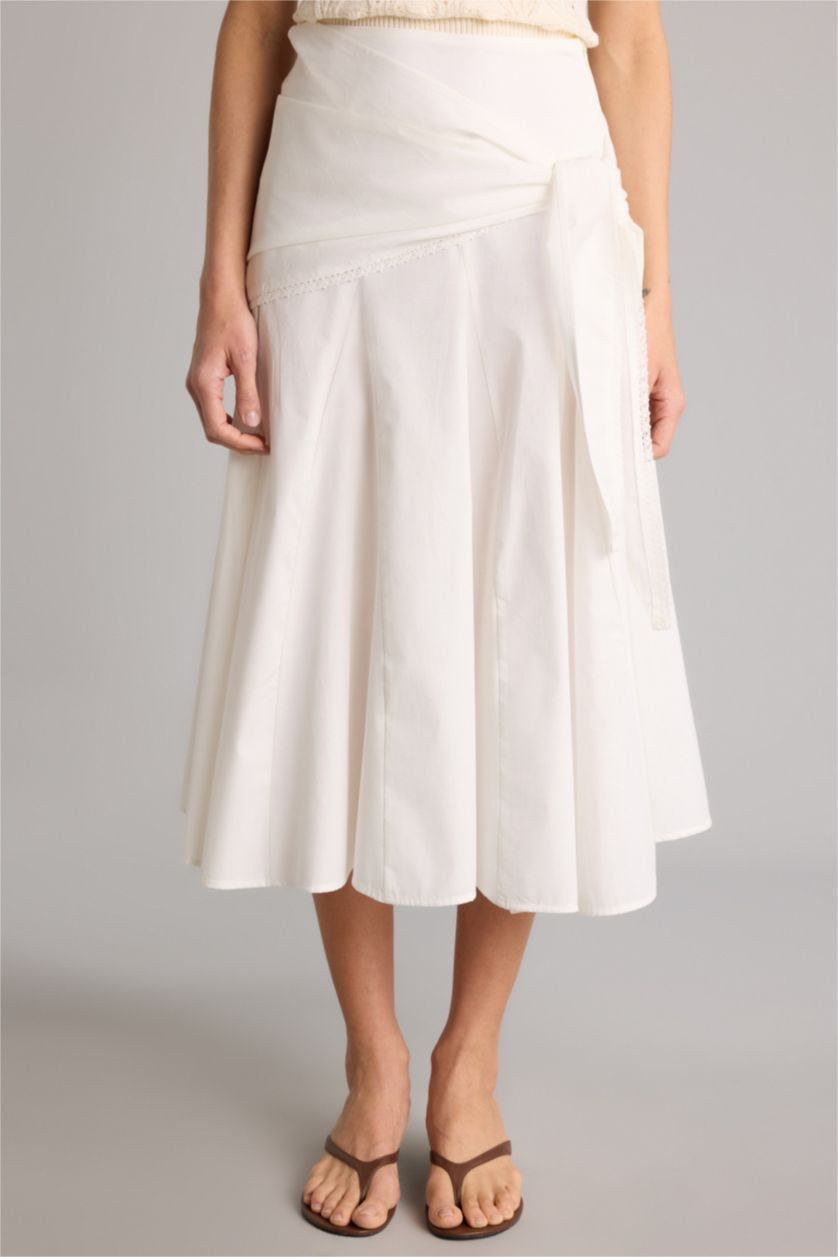 Kadın Kırık Beyaz A Kesim Normal Bel Poplin Midi Etek