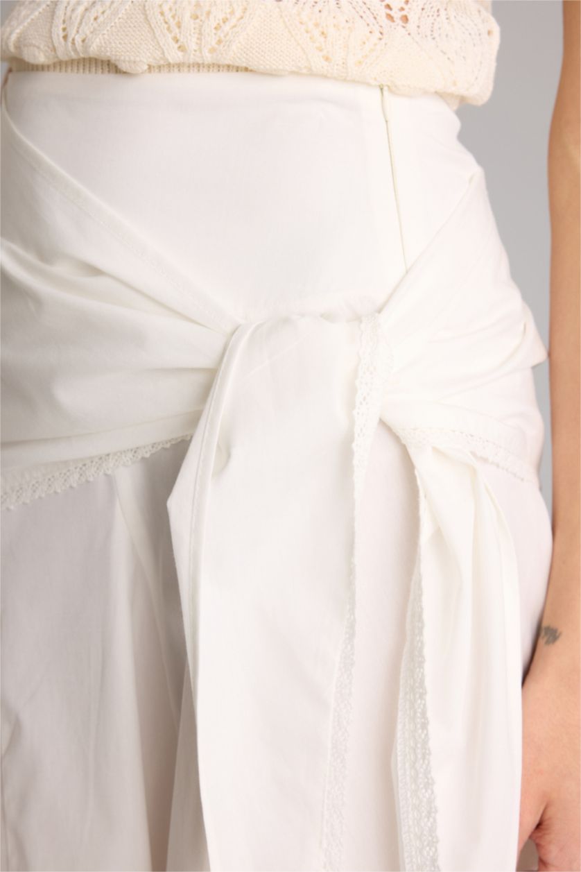 Kadın Kırık Beyaz A Kesim Normal Bel Poplin Midi Etek