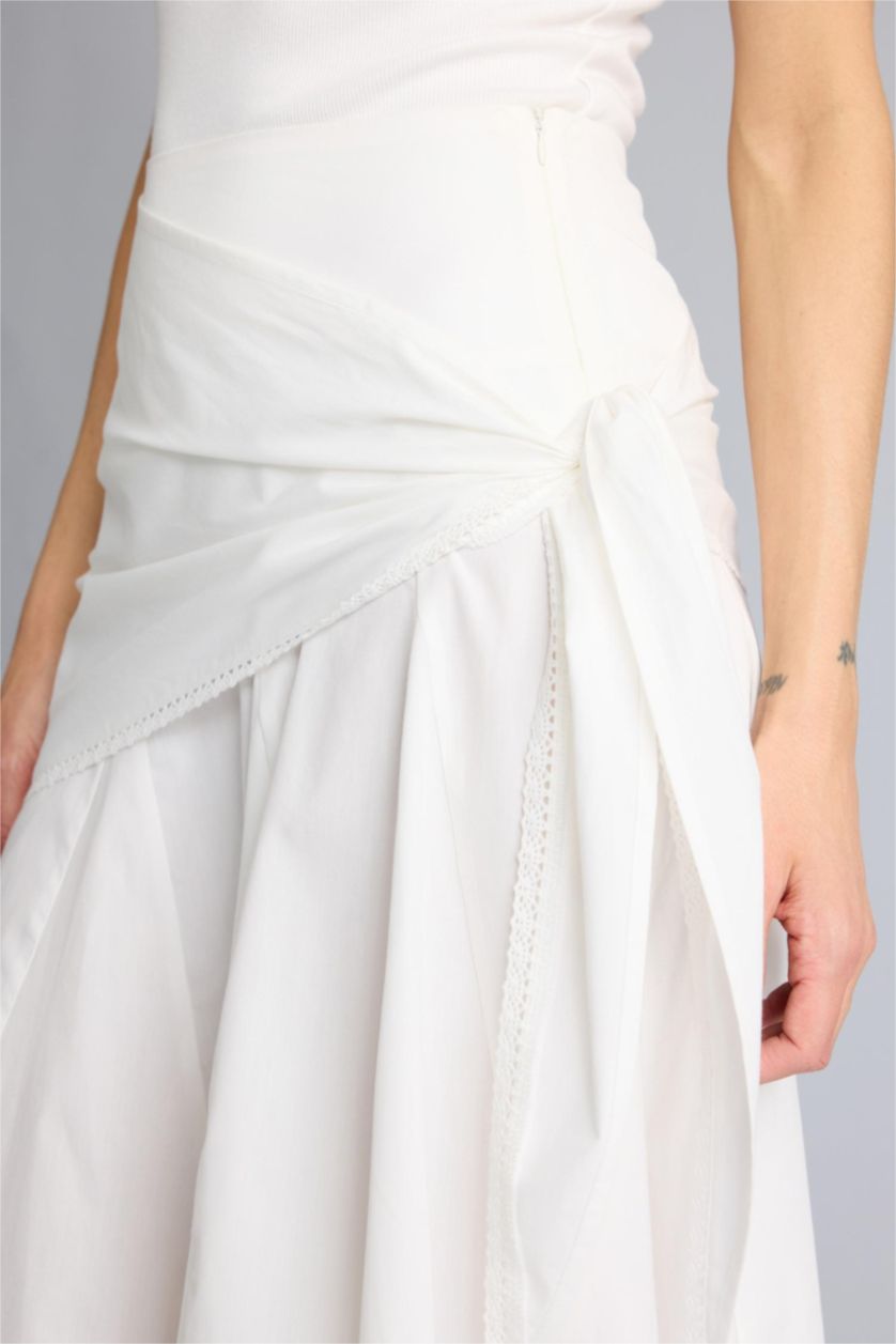 Kadın Kırık Beyaz Afra x Defacto A Kesim Normal Bel Poplin Midi Etek