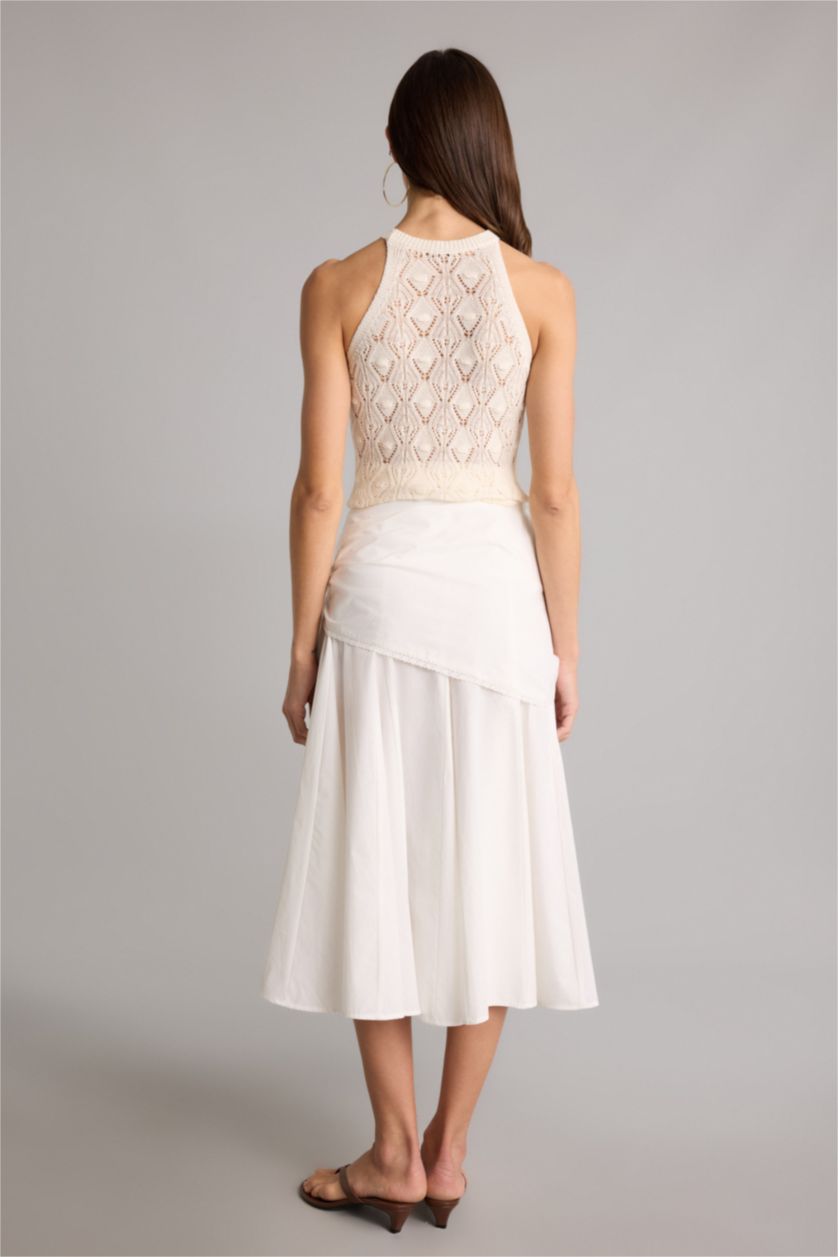 Kadın Kırık Beyaz A Kesim Normal Bel Poplin Midi Etek