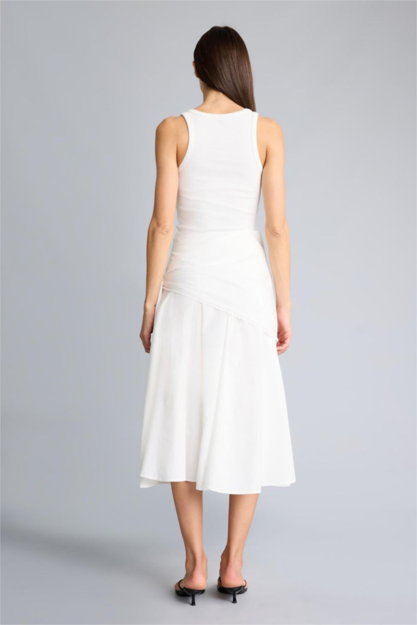 Kadın Kırık Beyaz Afra x Defacto A Kesim Normal Bel Poplin Midi Etek