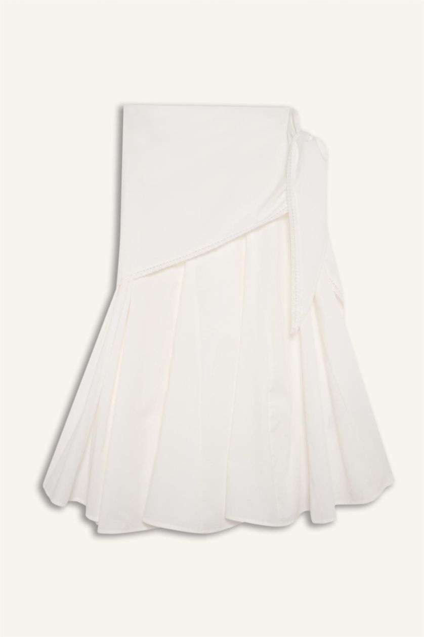 Kadın Kırık Beyaz Afra x Defacto A Kesim Normal Bel Poplin Midi Etek