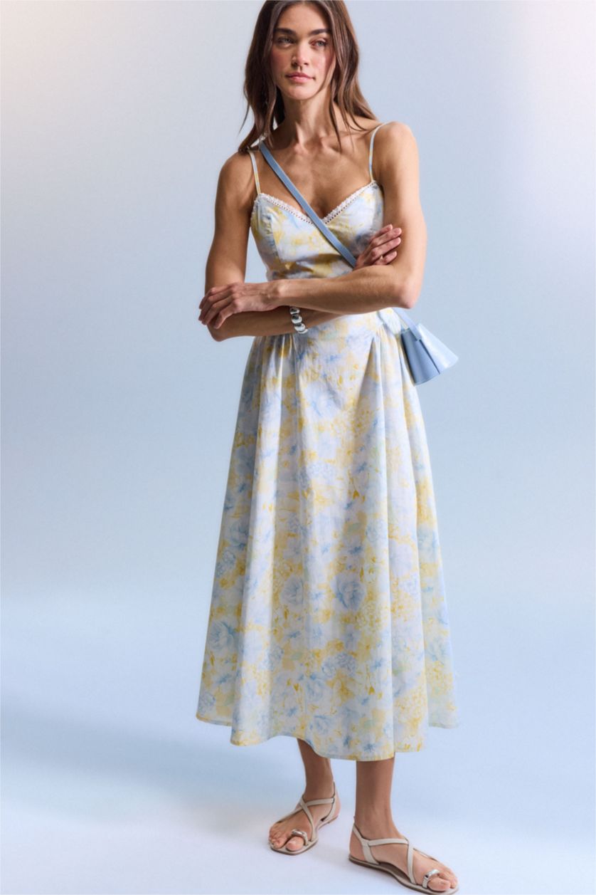 نساء أزرق Poplin Midi Dress