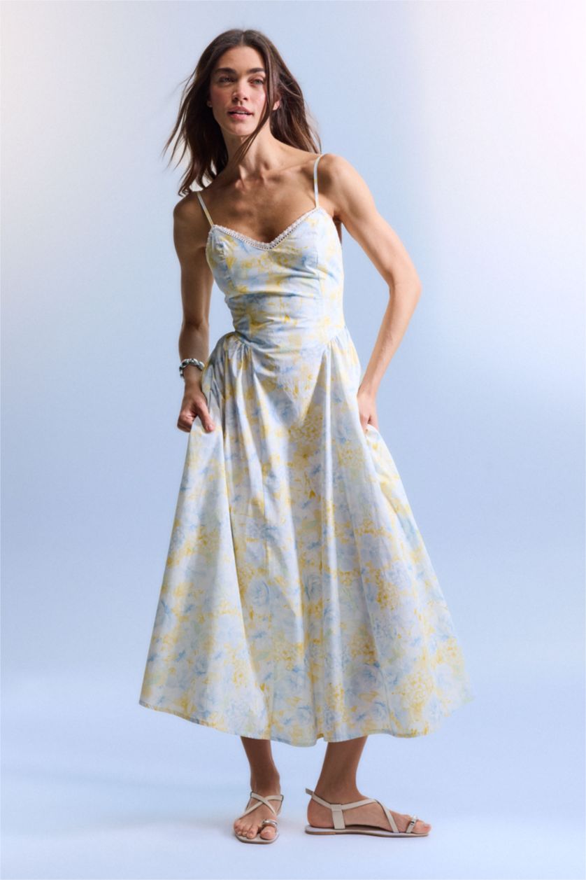 نساء أزرق Poplin Midi Dress