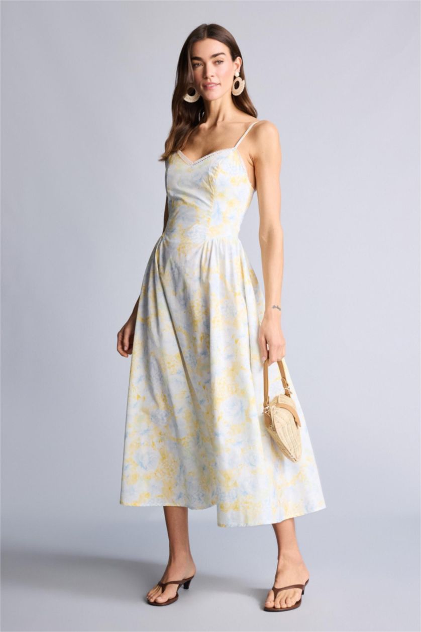 نساء أزرق Poplin Midi Dress