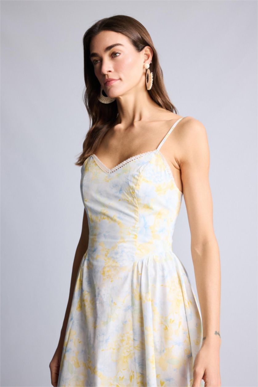 نساء أزرق Poplin Midi Dress