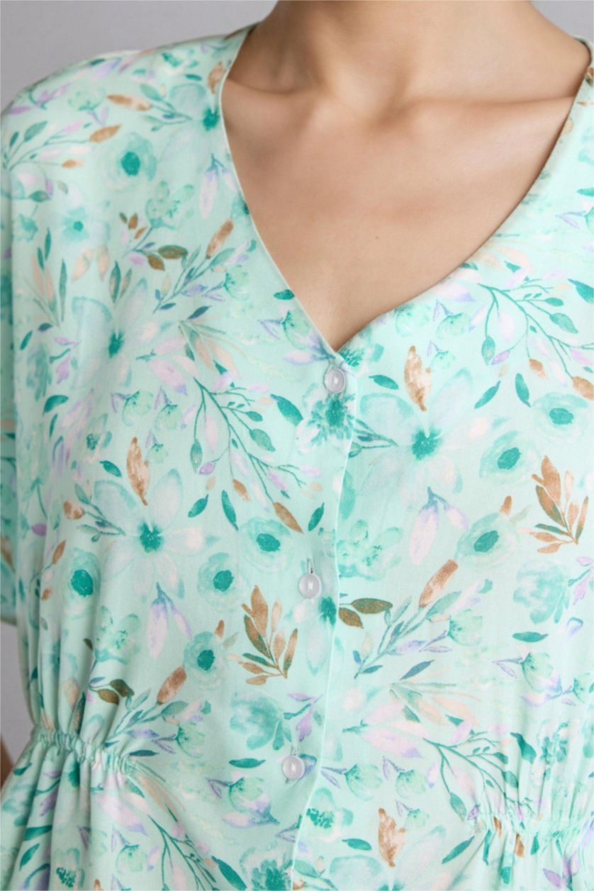 Kadın Ekru Relaxed Fit Baskılı Gömlek