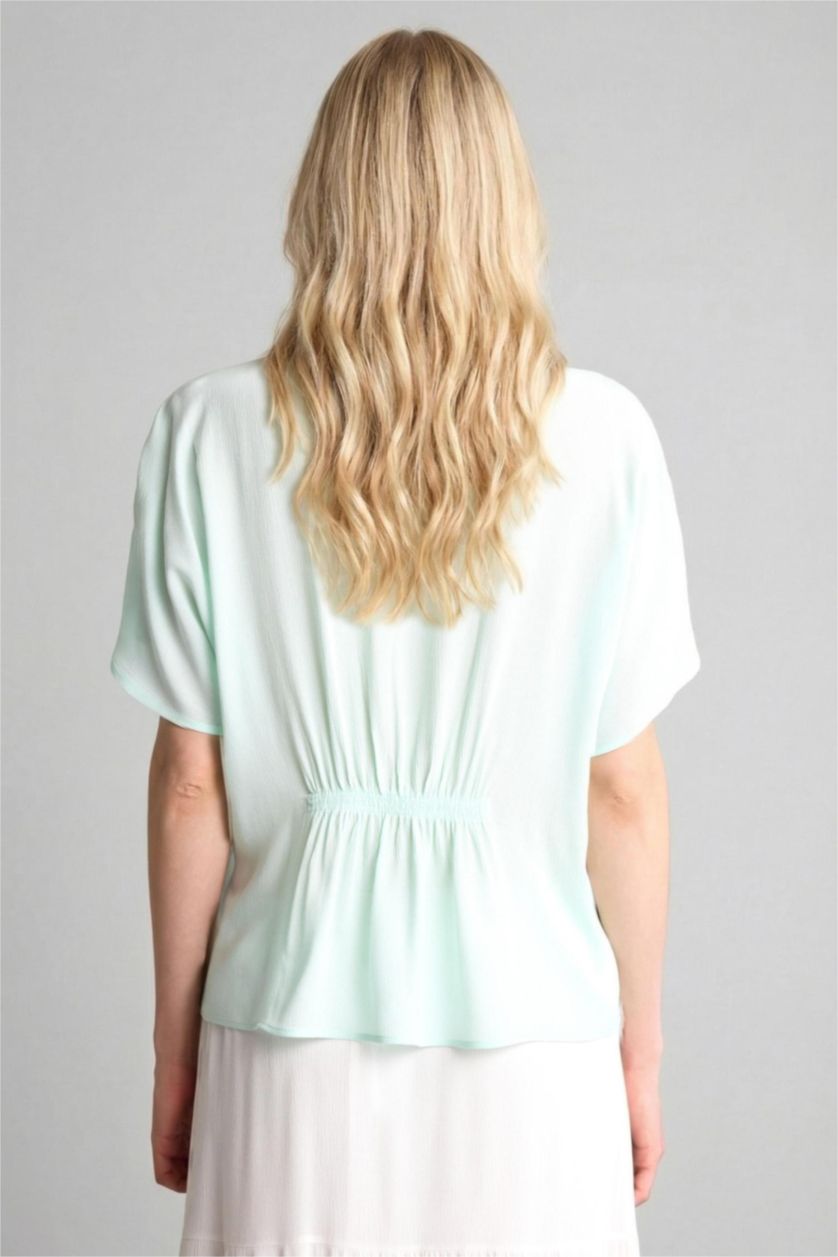 Woman Mint Relax Fit Crinkle Viscose Short Sleeve Shirt