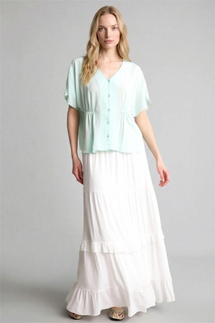 Kadın Ekru Krinkıl Viskon Etek