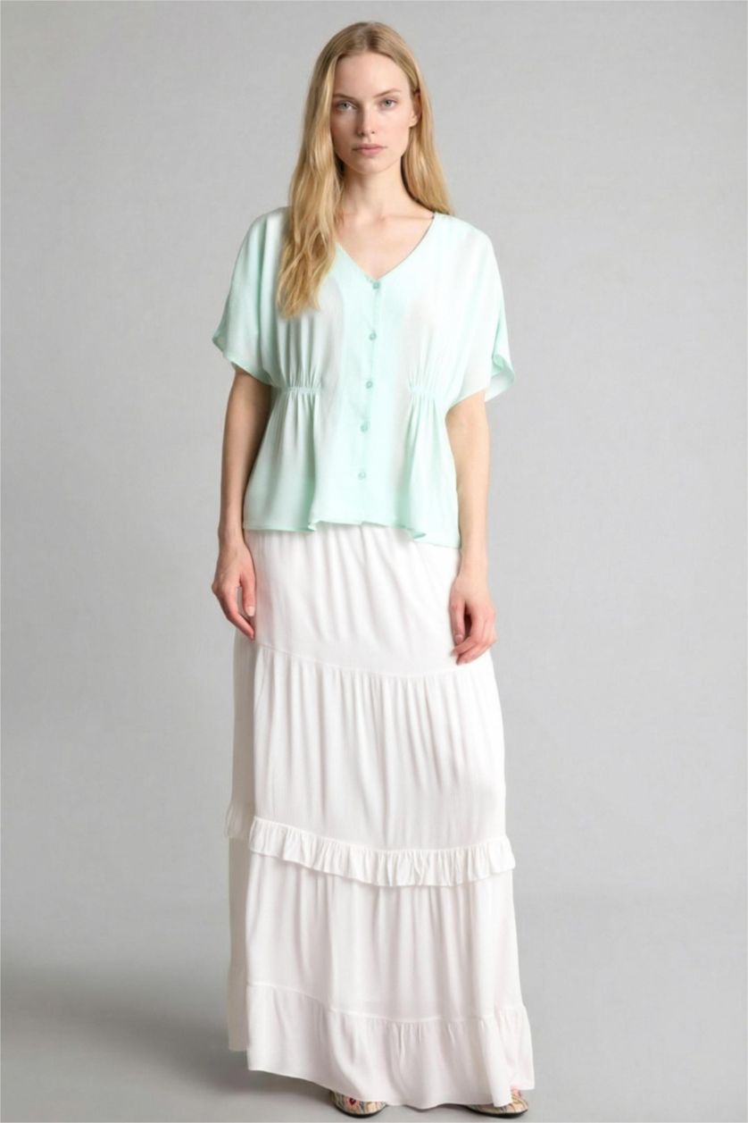 Kadın Ekru Krinkıl Viskon Etek