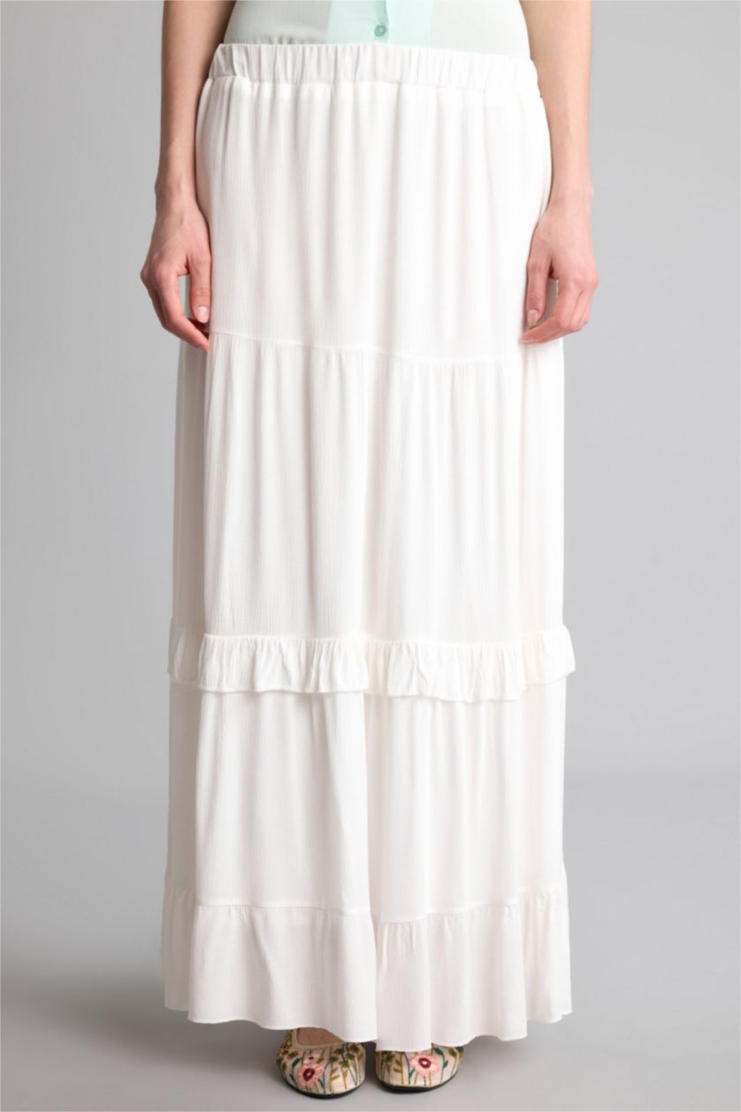 Kadın Ekru Krinkıl Viskon Etek