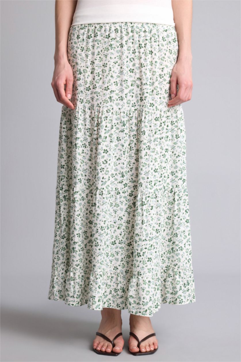 Kadın Ekru Baskılı Etek