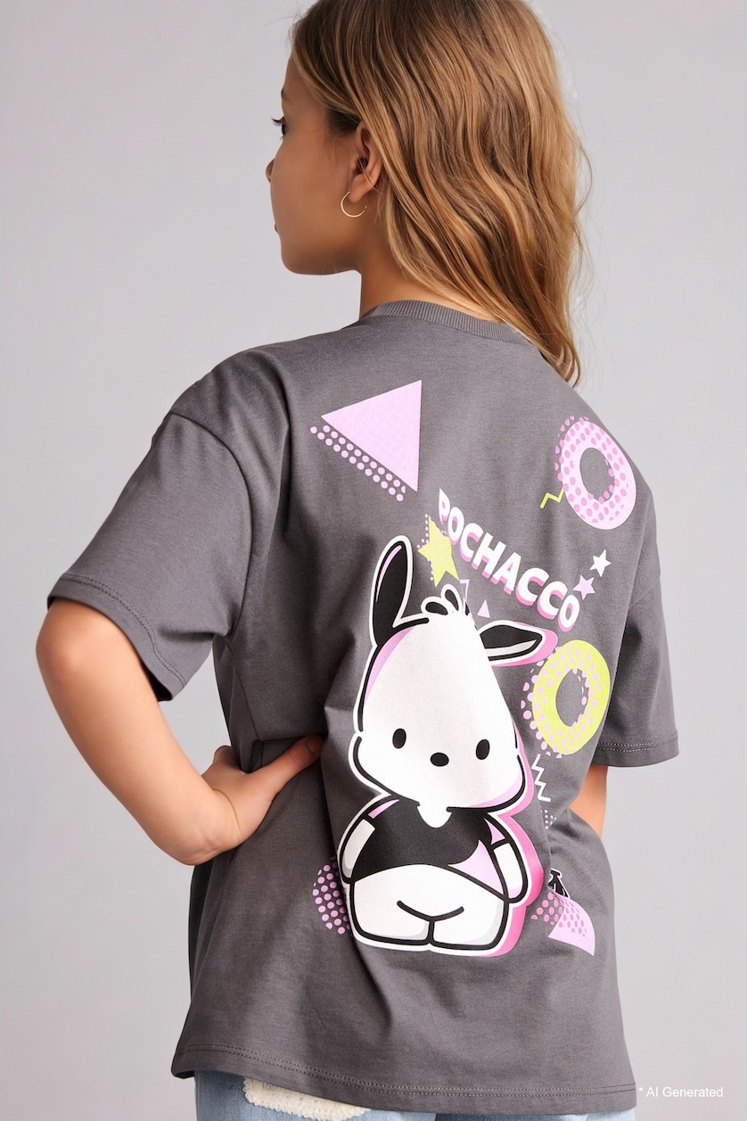 FILLES Anthracite T-shirt oversize Pochacco à col rond manches courtes pour fille