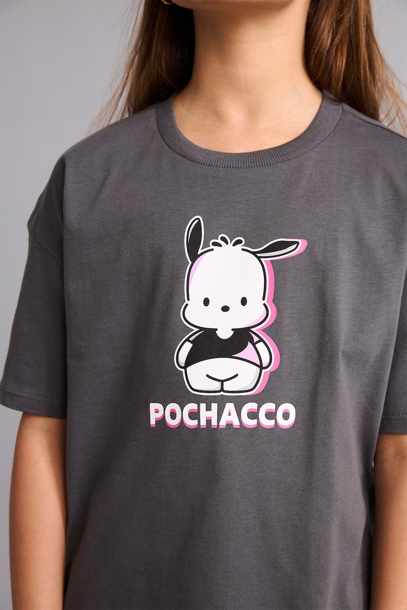 Kız Çocuk - Genç Kız Antrasit %100 Pamuk Pochacco Oversize Tişört Kız Çocuk