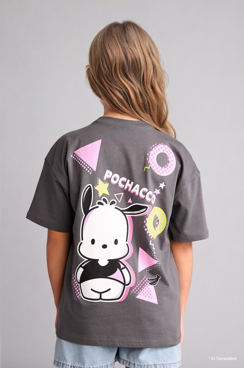 FILLES Anthracite T-shirt oversize Pochacco à col rond manches courtes pour fille