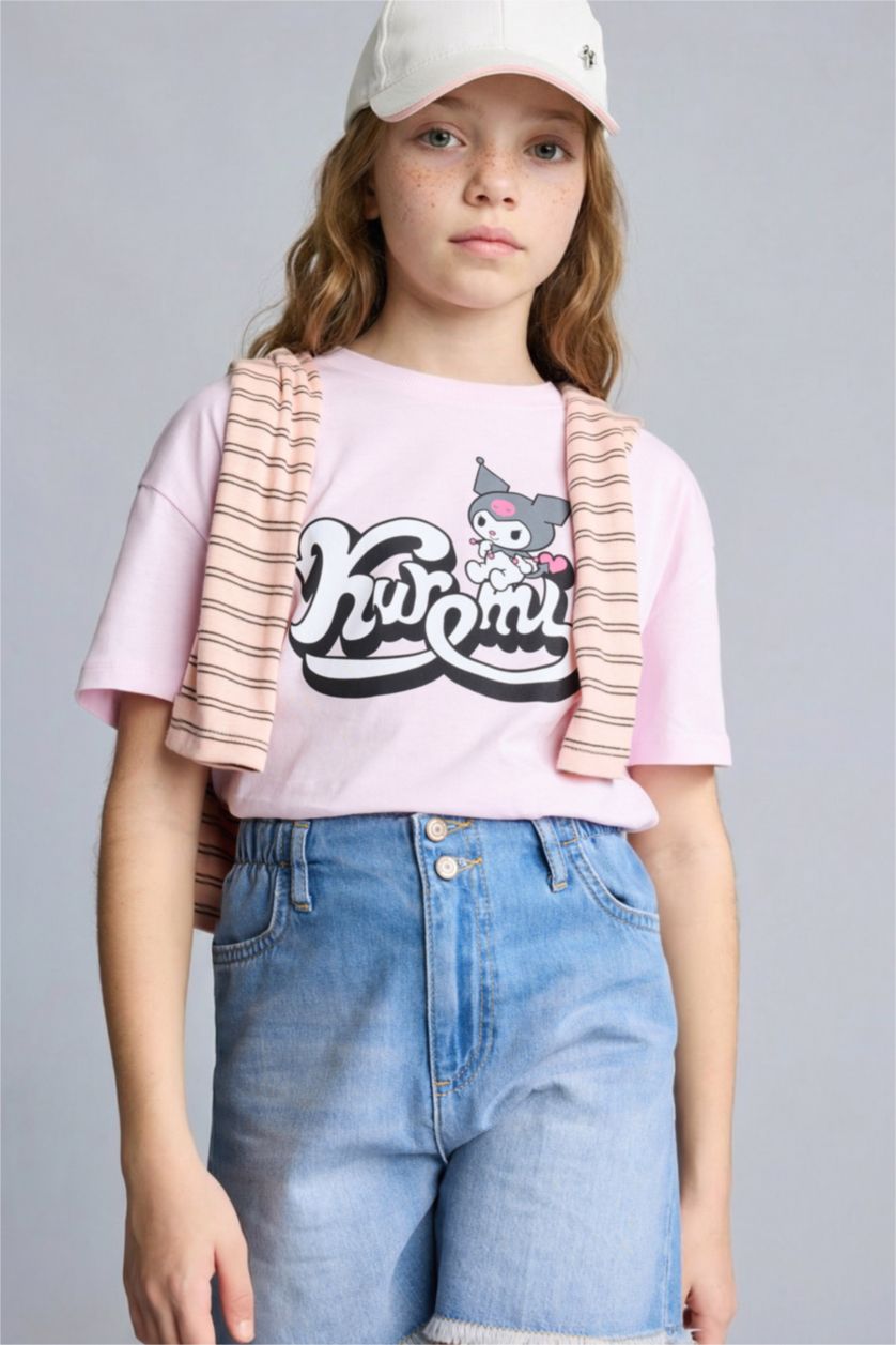 Kız Çocuk - Genç Kız Açık Pembe Kuromı Relaxed Fit Kısa kollu Tişört Kız Çocuk