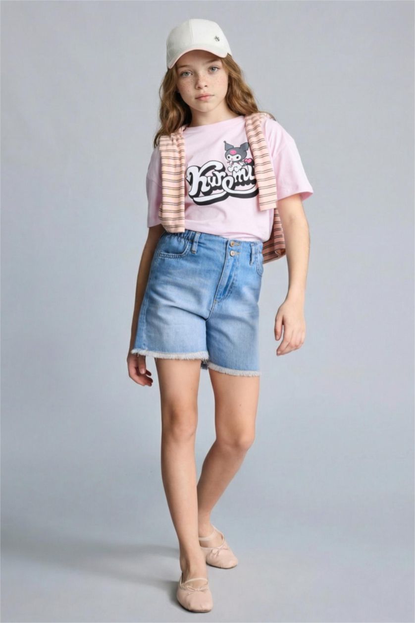 Kız Çocuk - Genç Kız Açık Pembe Kuromı Relaxed Fit Kısa kollu Tişört Kız Çocuk