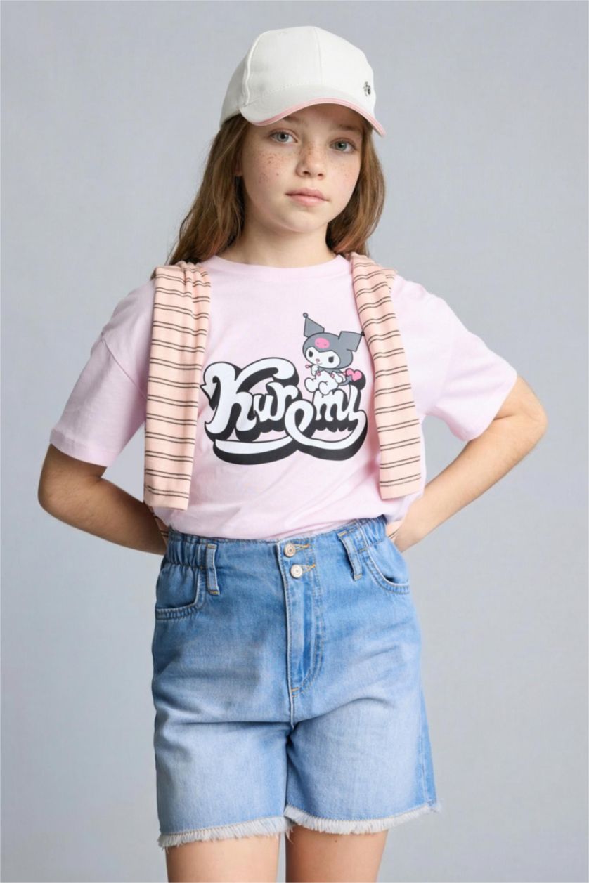 Kız Çocuk - Genç Kız Açık Pembe Kuromı Relaxed Fit Kısa kollu Tişört Kız Çocuk