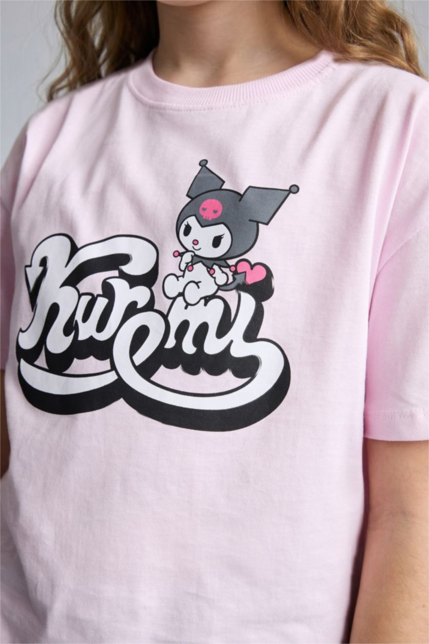 Kız Çocuk - Genç Kız Açık Pembe Kuromı Relaxed Fit Kısa kollu Tişört Kız Çocuk