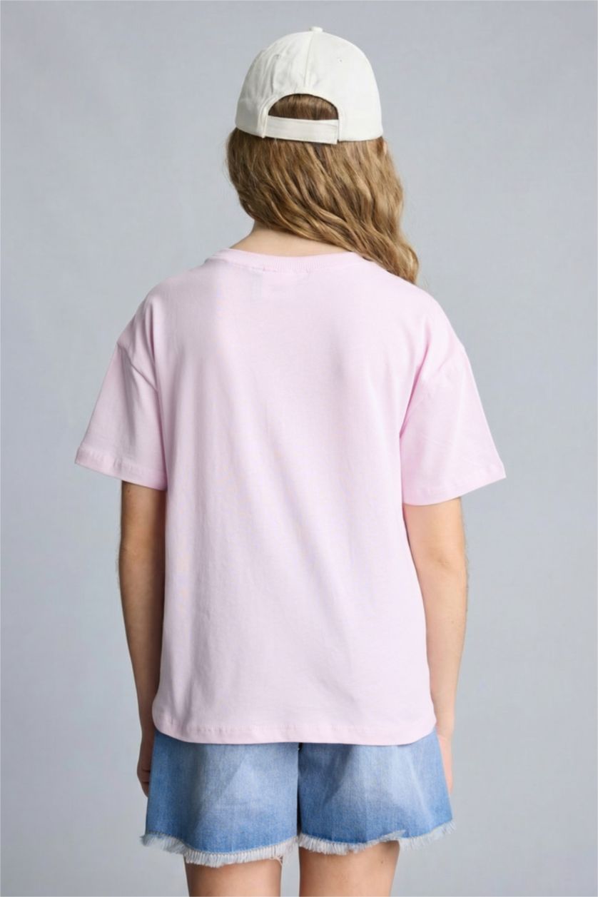 Kız Çocuk - Genç Kız Açık Pembe Kuromı Relaxed Fit Kısa kollu Tişört Kız Çocuk