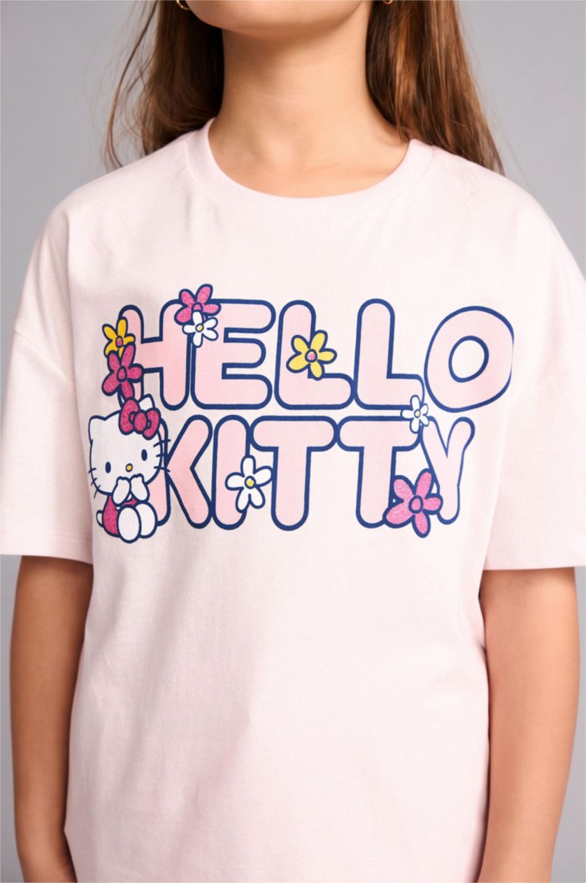 Kız Çocuk - Genç Kız Açık Pembe Hello Kitty Relaxed Fit Kısa kollu Tişört Kız Çocuk