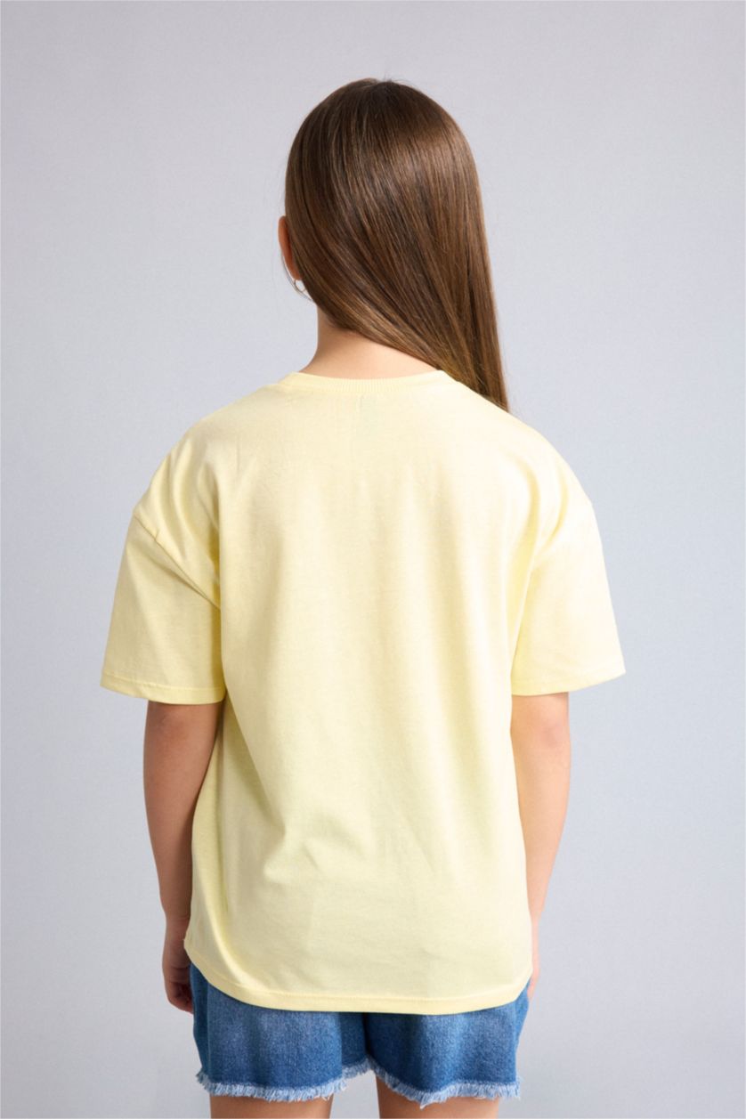 Young Girls - Teen Girls Light Yellow Relax Fit Animal Short Sleeve T-Shirt