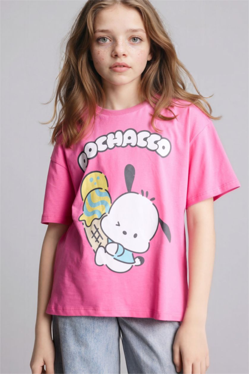 Kız Çocuk - Genç Kız Pembe Pochacco Oversıze Kız Çocuk Tişört 