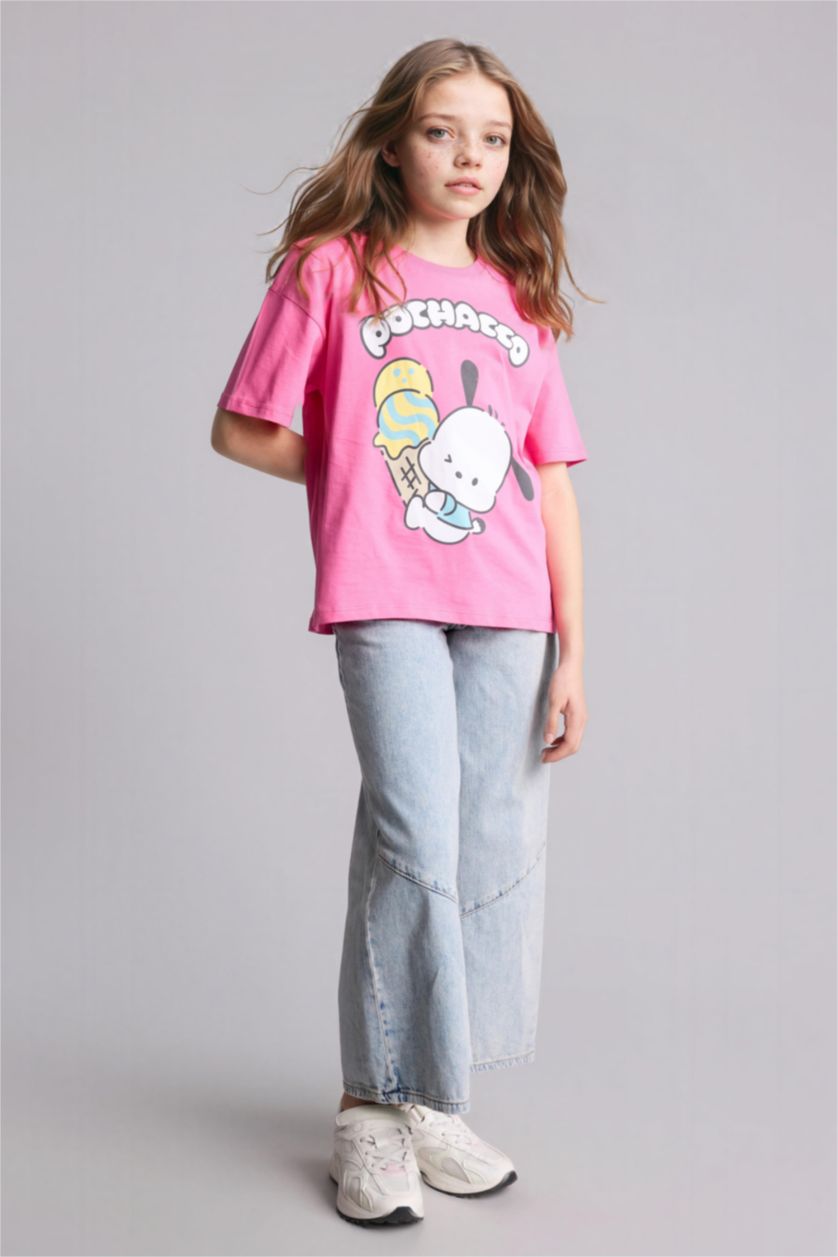 Kız Çocuk - Genç Kız Pembe Pochacco Oversıze Kız Çocuk Tişört 