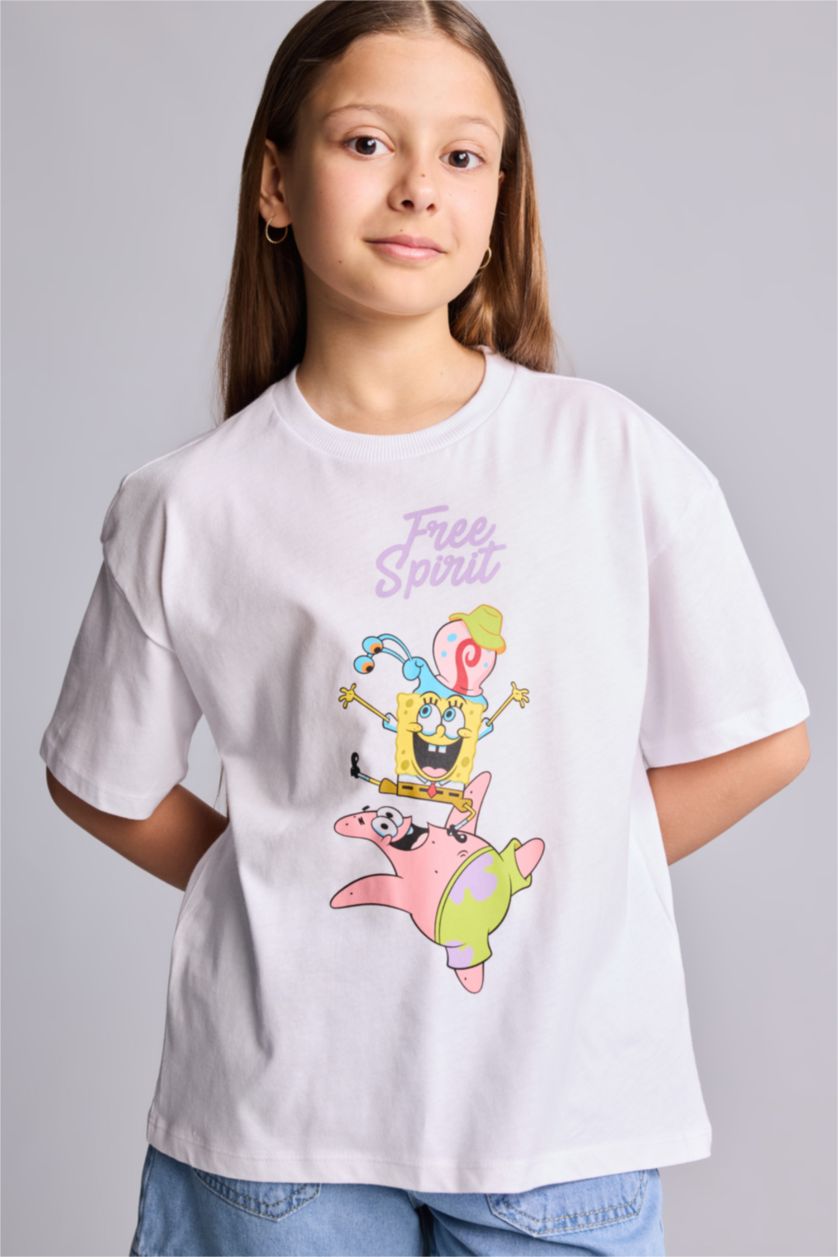 GIRLS & TEENS White Oversize Fit SpongeBob Licensed Short Sleeve T-Shirt