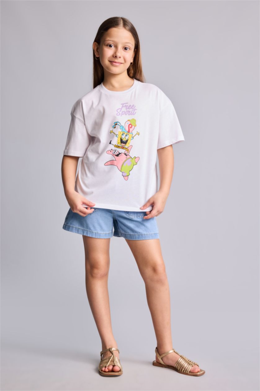 GIRLS & TEENS White Oversize Fit SpongeBob Licensed Short Sleeve T-Shirt
