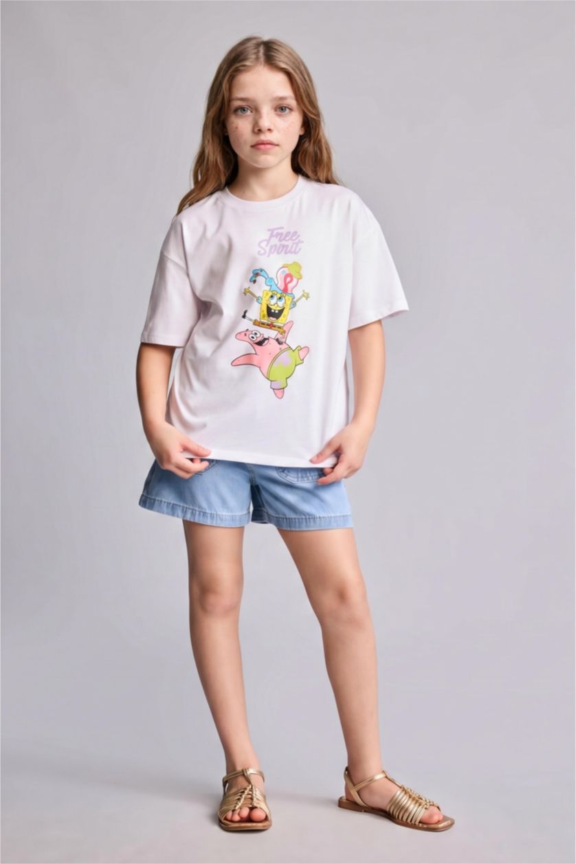 GIRLS & TEENS White Girl Oversize Fit SpongeBob Licensed Short Sleeve T-Shirt