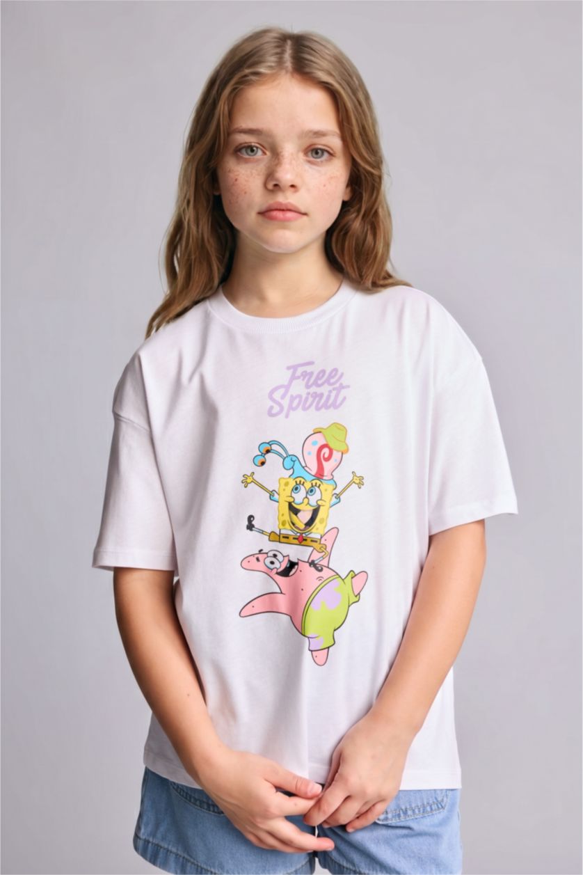 GIRLS & TEENS White Girl Oversize Fit SpongeBob Licensed Short Sleeve T-Shirt