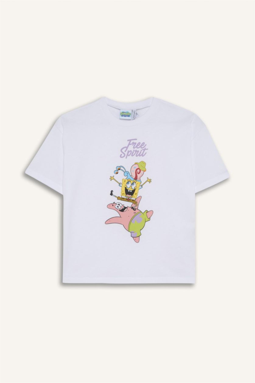 GIRLS & TEENS White Oversize Fit SpongeBob Licensed Short Sleeve T-Shirt