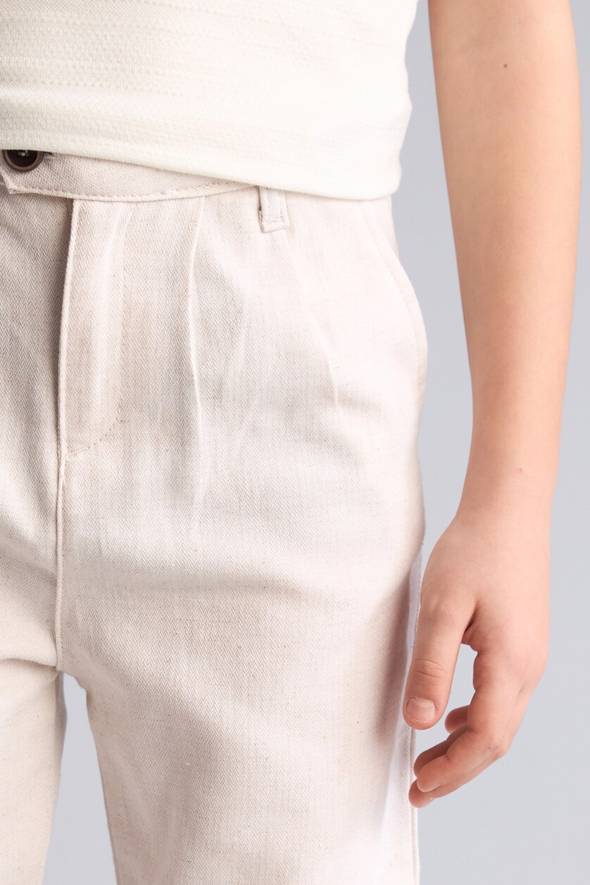 Erkek Çocuk - Genç Erkek Sade Ekru Regular Fıt Düz Paça Keten Karışımlı Pantolon Erkek Çocuk