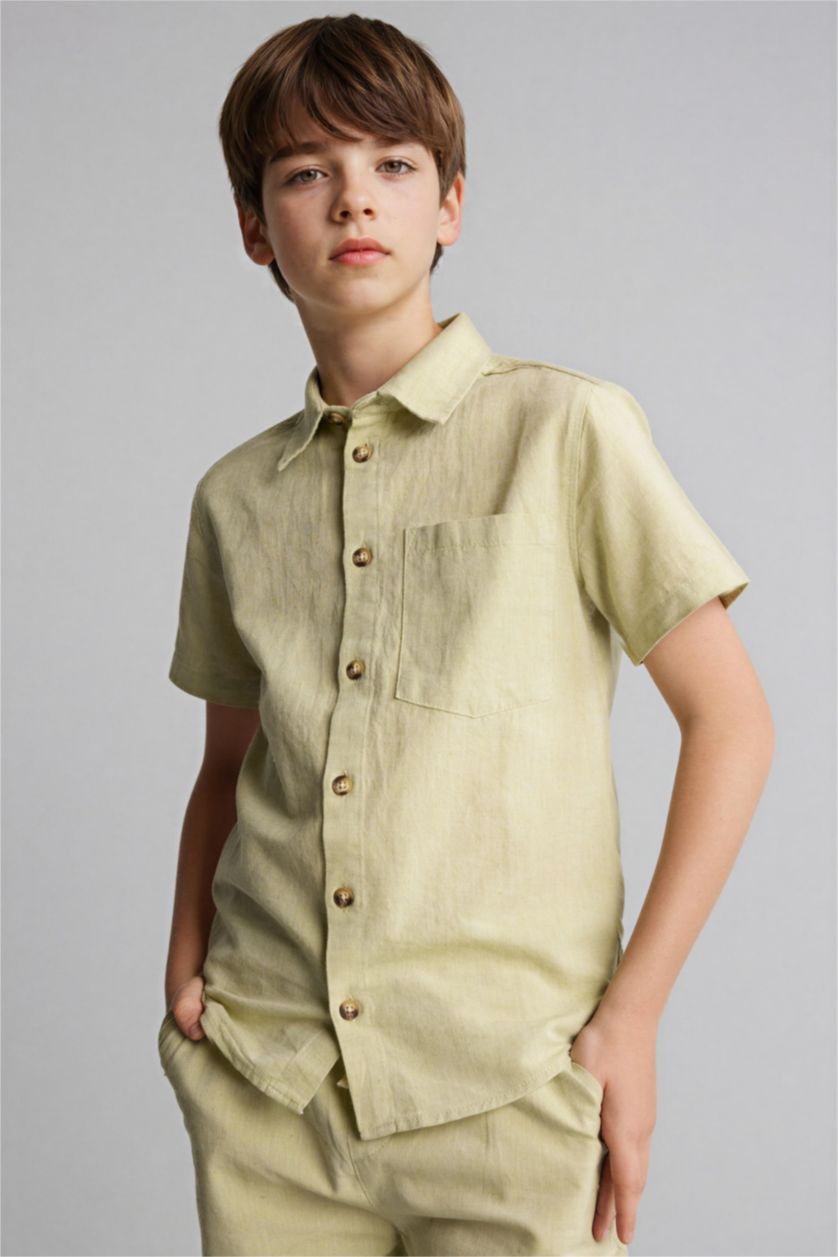 BOYS & TEENS Green Oversize Fit Short Sleeve Shirt
