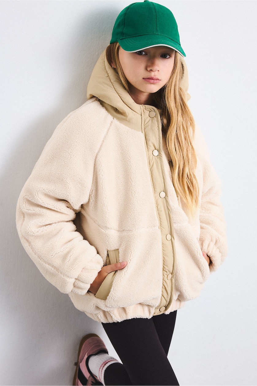 Girls & Teens Ecru Girl Hooded Zip-Up Plush Jacket