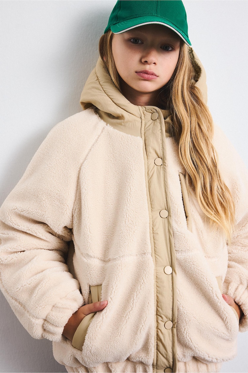 Girls & Teens Ecru Girl Hooded Zip-Up Plush Jacket
