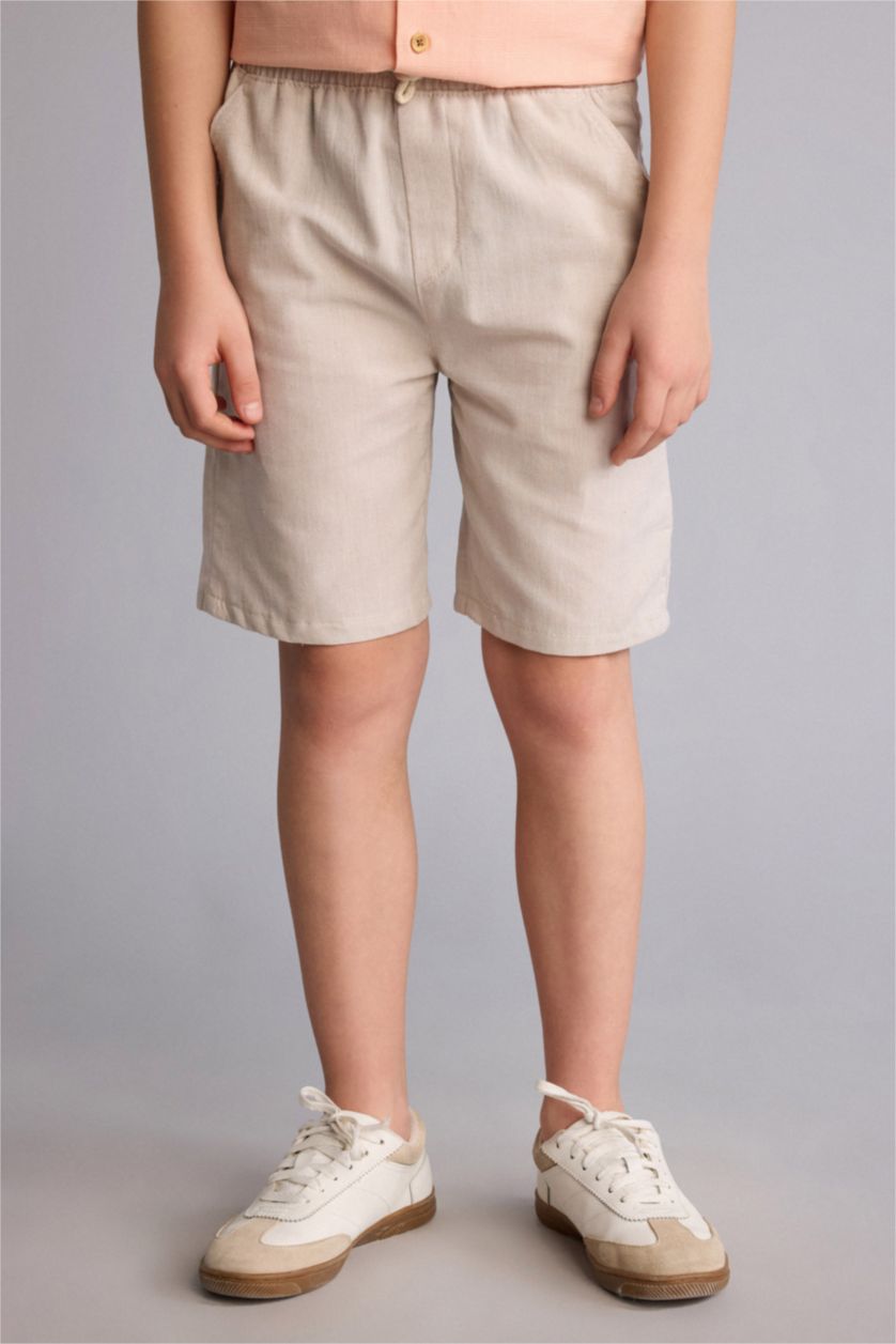 Erkek Çocuk - Genç Erkek Bej Regular Fit Keten Karışımlı Şort Erkek Çocuk