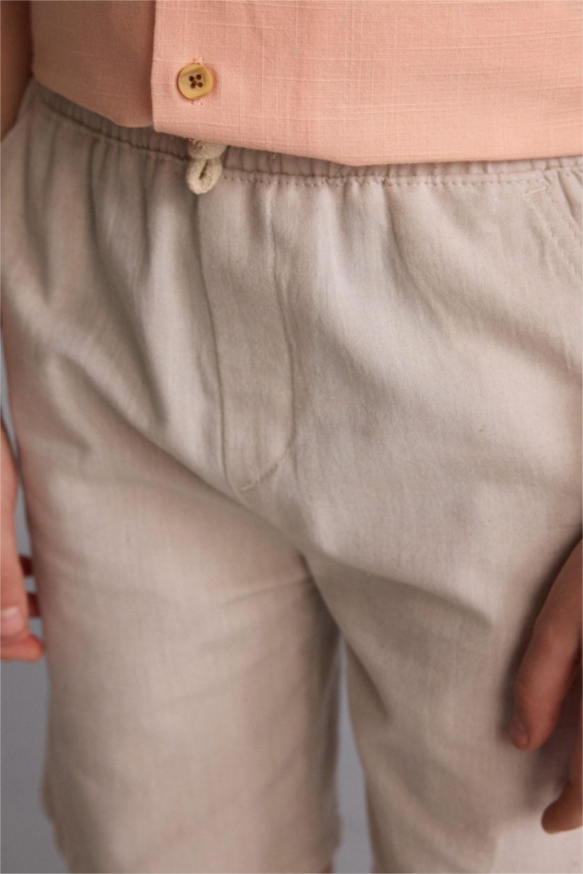 BOYS & TEENS Beige Boy Regular Fit Blended Linen Shorts