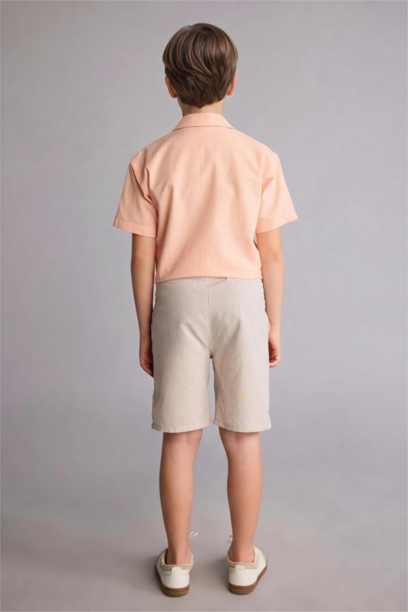 BOYS & TEENS Beige Boy Regular Fit Blended Linen Shorts