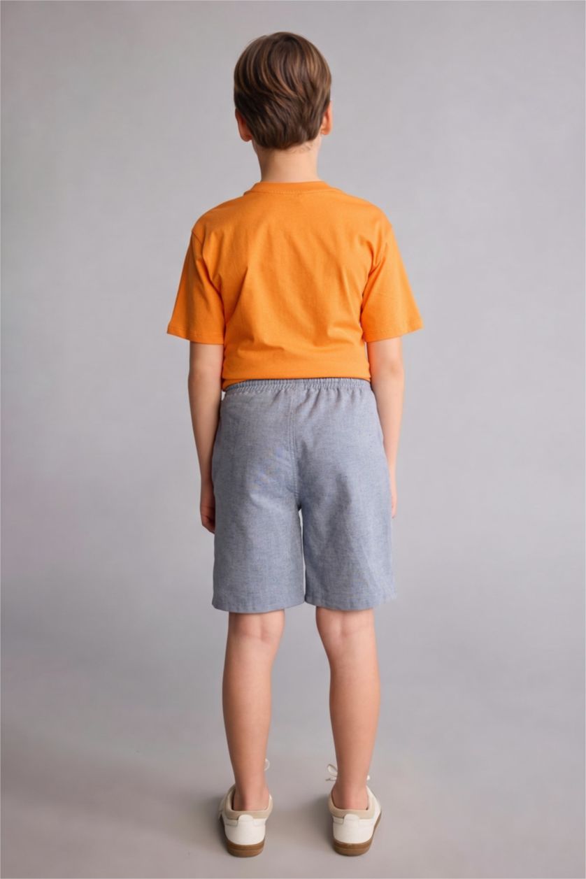 Erkek Çocuk - Genç Erkek Mavi Regular Fit Keten Karışımlı Şort Erkek Çocuk