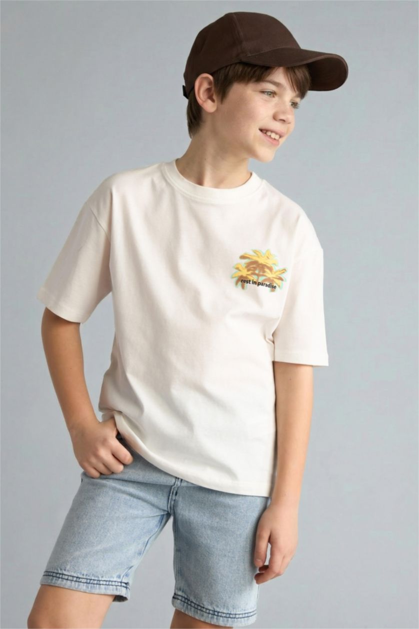 BOYS & TEENS Ecru Printed Short Sleeve T-Shirt