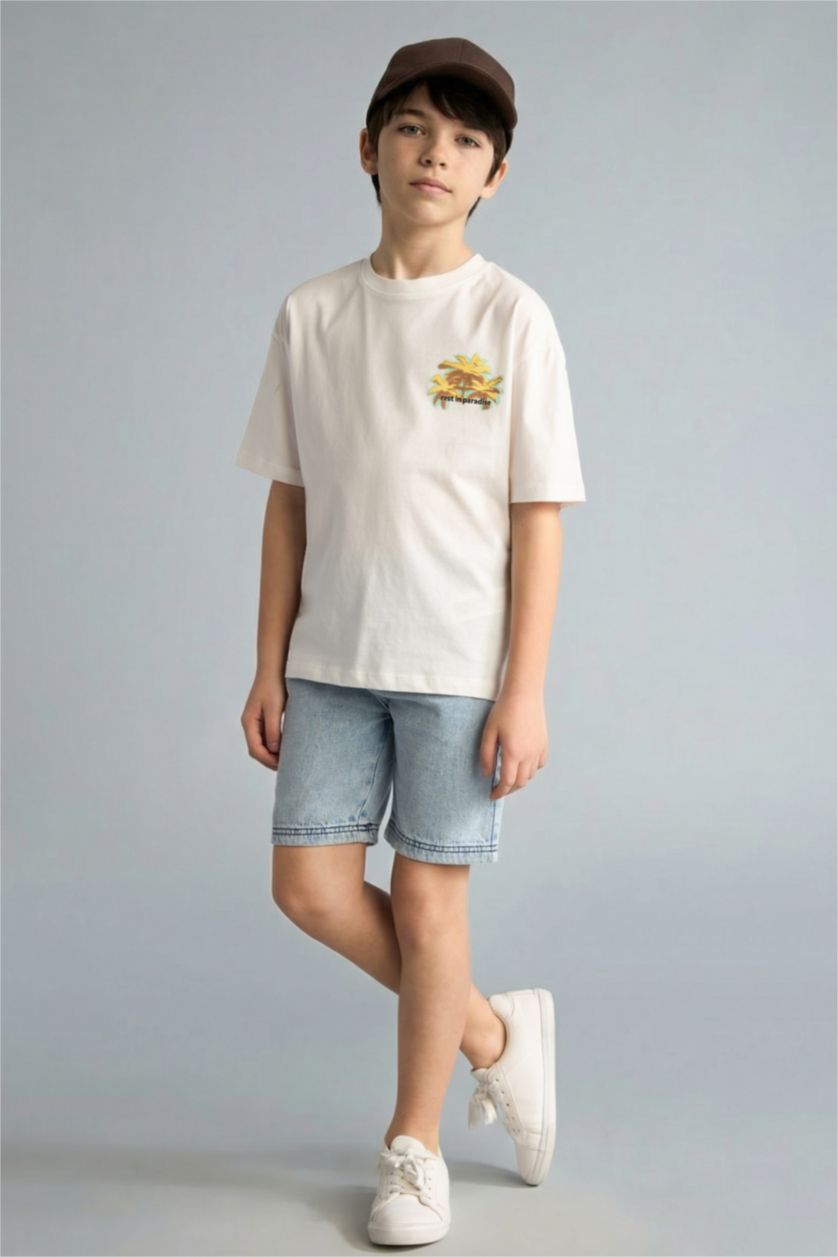 BOYS & TEENS Ecru Printed Short Sleeve T-Shirt