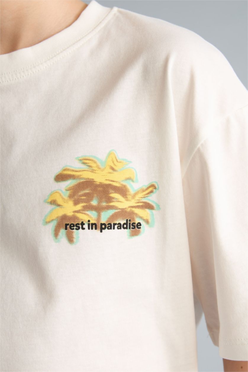 BOYS & TEENS Ecru Printed Short Sleeve T-Shirt