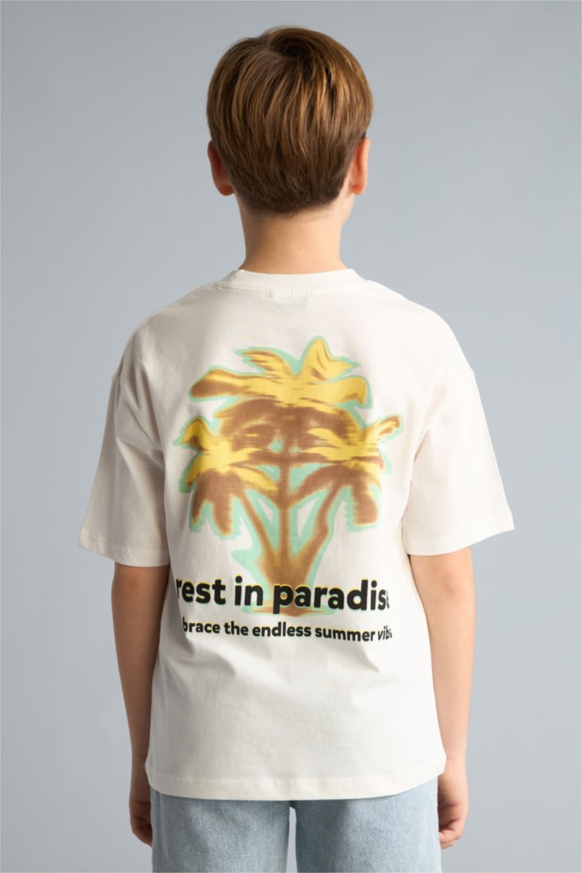 BOYS & TEENS Ecru Printed Short Sleeve T-Shirt