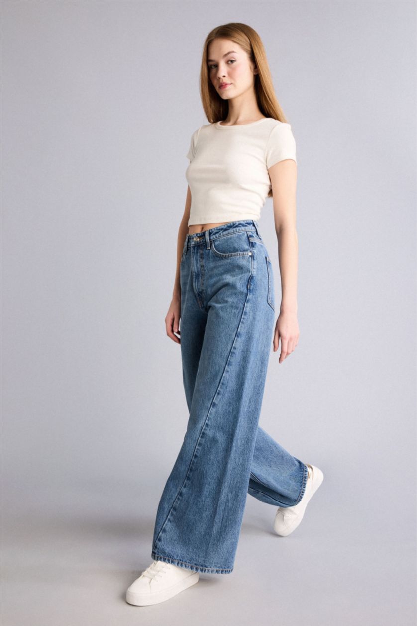 WOMAN Blue High Waist Wide Leg Trousers